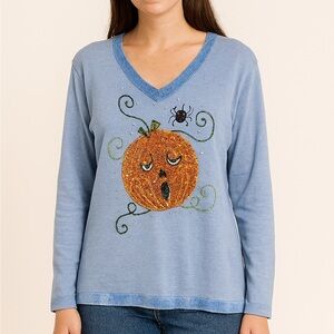 Quacker Factory  Halloween Pumpkin Womens Sweater medium